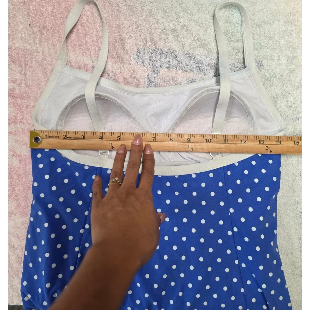Beach House Blue White Polka Dot Swim Dress One Piece Size 12 Modest Swimsuit